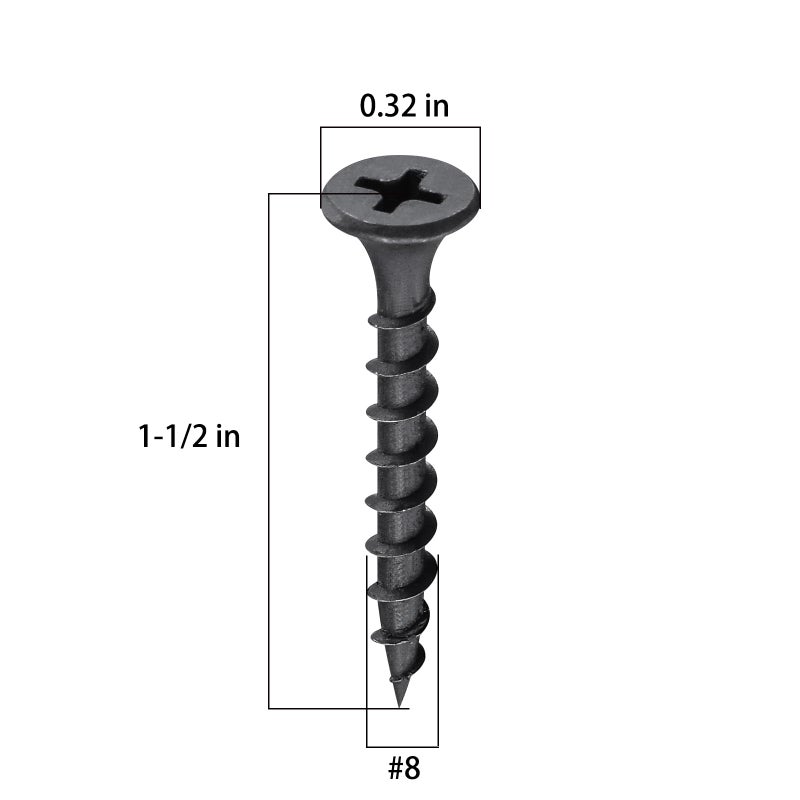 Wensilon (171 pcs)#8X1-1/2 Black Fastener Drywall Screws-Phillips with coarse Threaded tip, Black, Suitable for Drywall Slate, Wood, etc.(1 pounds) - Image 5